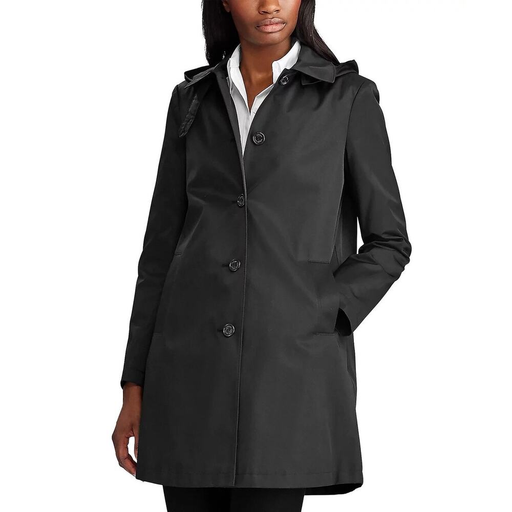 Lauren Ralph Lauren Rain Coat Black Minimalist Trench CBK Quiet Luxury XL